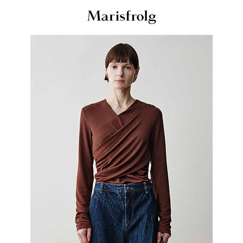 Marisfrolg玛丝菲尔秋季新款复古修身长袖上衣