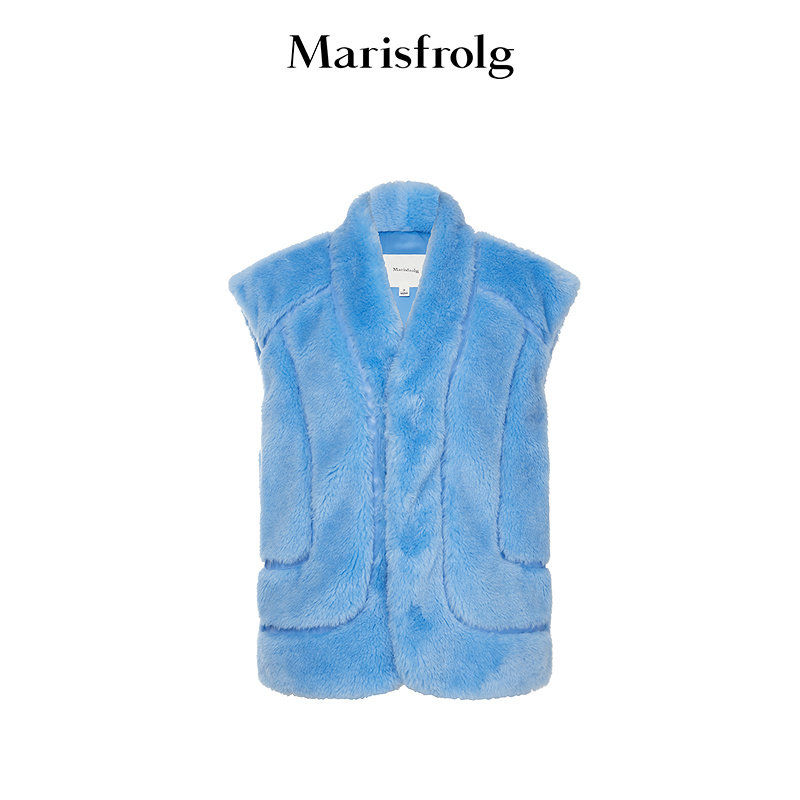 Marisfrolg玛丝菲尔冬季新款时尚保暖蓝色马甲
