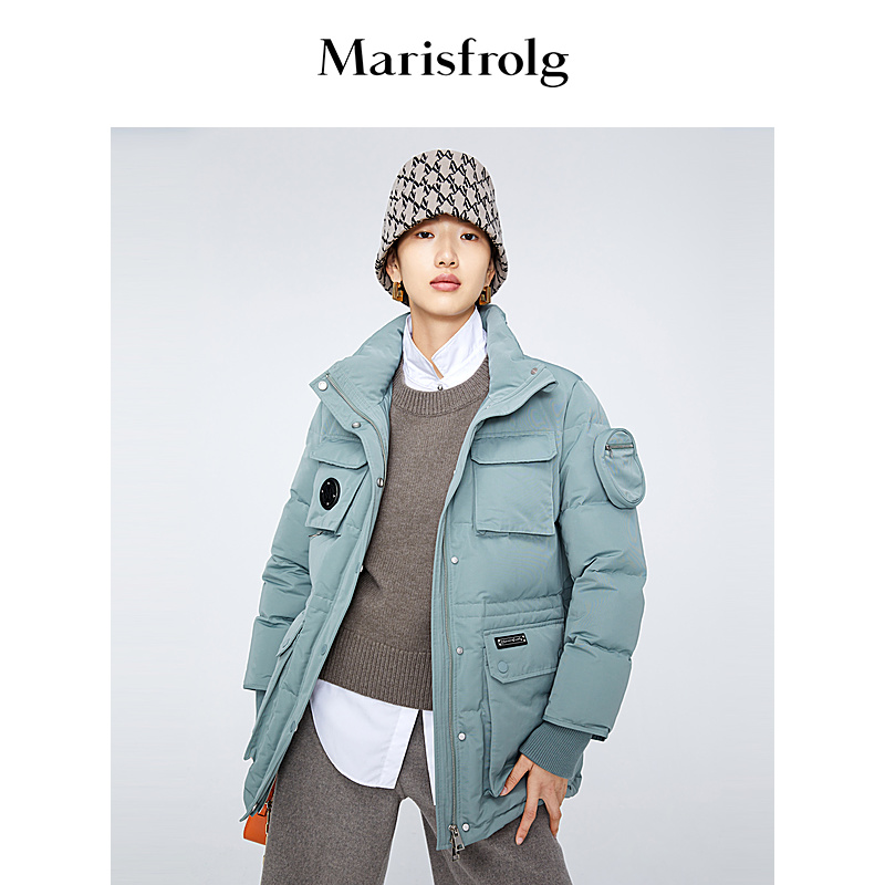 【智能温控】玛丝菲尔羽绒服冬季新款矿石绿高领短款羽绒外套
