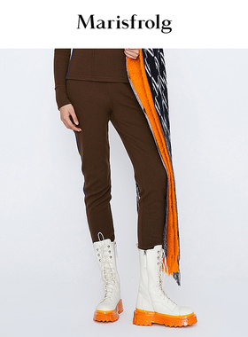 【休闲系列】玛丝菲尔休闲裤冬季新款咖啡色高腰羊毛束脚铅笔裤