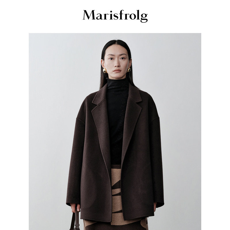 【绵羊毛94.5% 山羊绒5.5%】Marisfrolg玛丝菲尔冬季咖色毛呢大衣