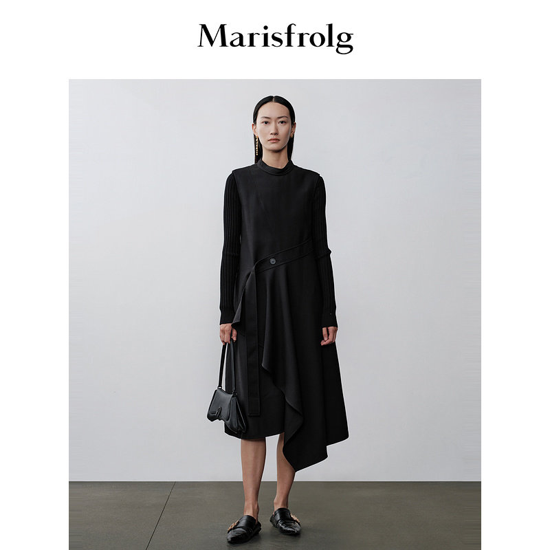 【粉丝专享】玛丝菲尔春季新款黑色一粒扣式不规则下摆连衣裙,女装/女士精品,连衣裙,淘宝优惠券,粉丝福利购,淘宝优惠卷
