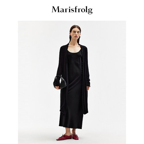 Marisfrolg玛丝菲尔夏季新款休闲中长款黑色轻薄时尚开衫外套女士