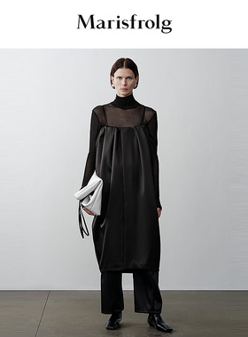 【商场同款】玛丝菲尔奥莱冬季新款黑色双面段不规则花苞裙长裙