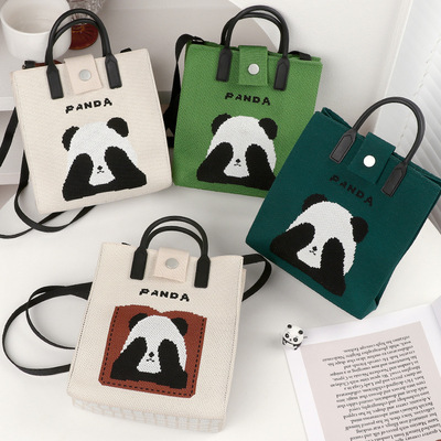 国风潮流托特包日常休闲百搭软橡胶手柄伴手礼可爱熊猫手提包