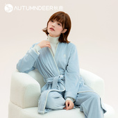 长袍中长款 秋鹿纯棉海岛绒女士睡衣冬季 加绒加厚睡袍家居服秋冬季