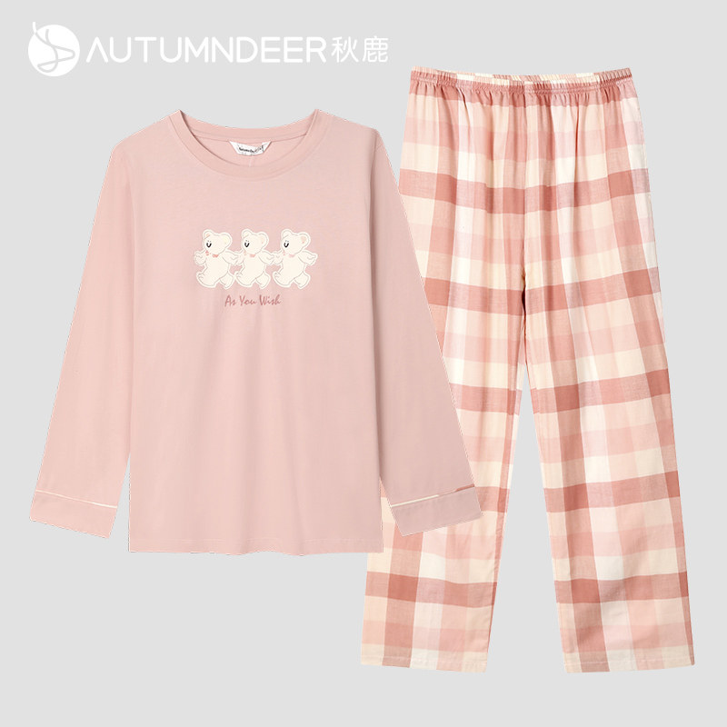 秋鹿童装睡衣【商场同款】针织纯棉女童春秋季长袖长裤儿童家居服