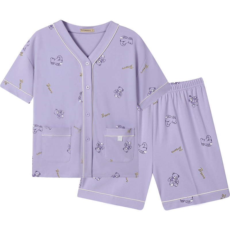 秋鹿纯棉可爱小熊女款夏季家居服