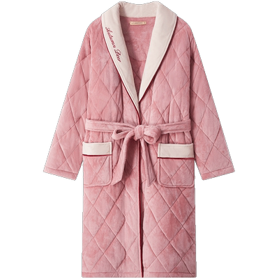 秋鹿珊瑚绒睡袍冬款女大码晨袍中长款男士浴袍式睡衣秋冬情侣长袍