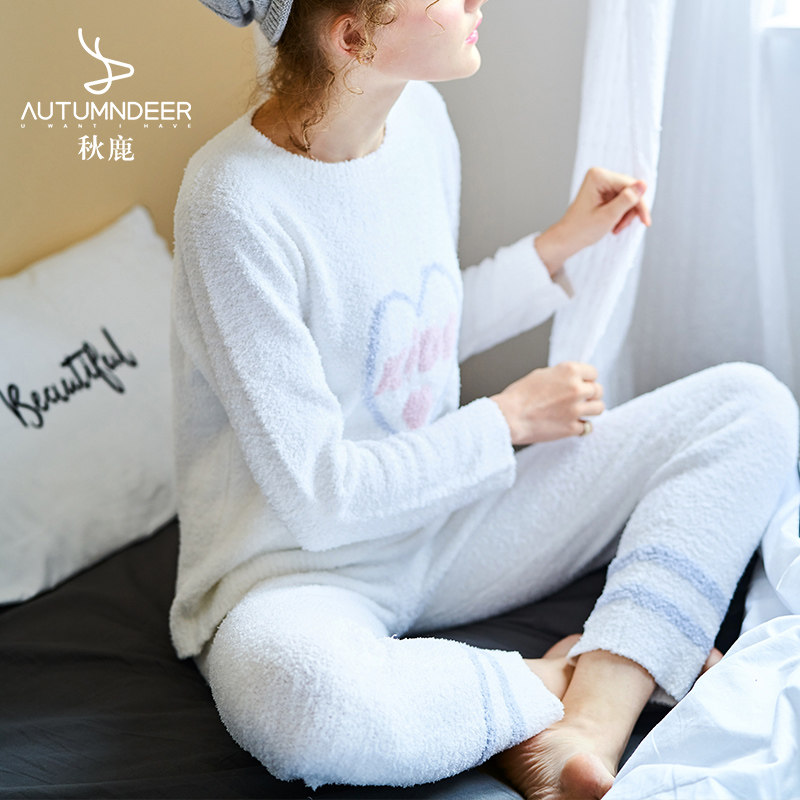 秋鹿【断码清仓】长袖套头雪尼尔睡衣套装女甜美加厚法兰绒家居服