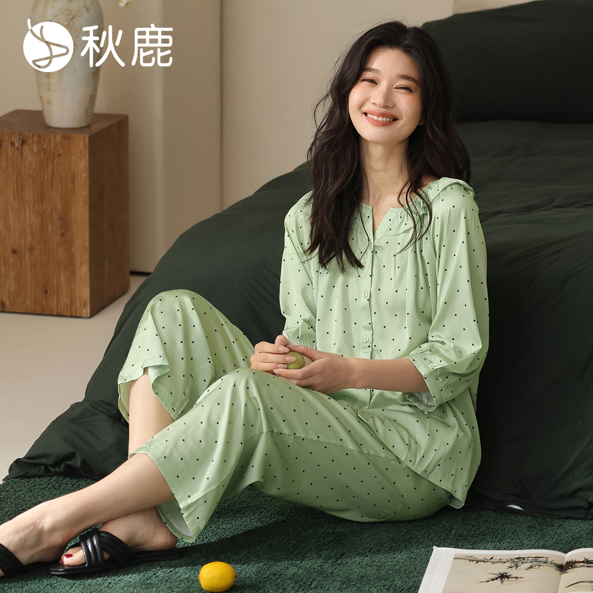 秋鹿南韩丝睡衣女款简约