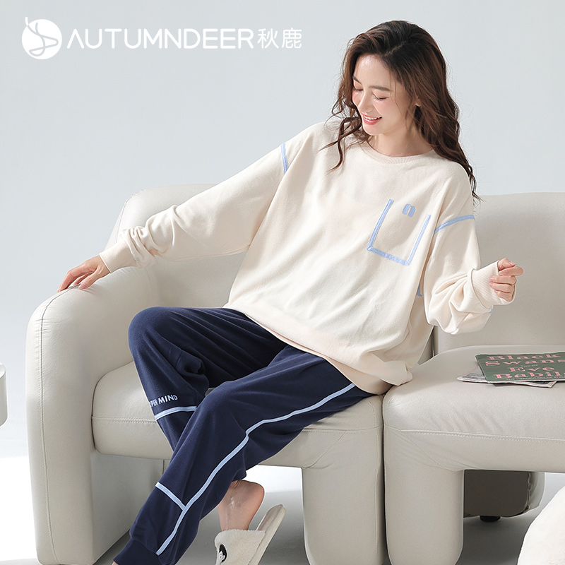 秋鹿睡衣女秋冬保暖休闲套装