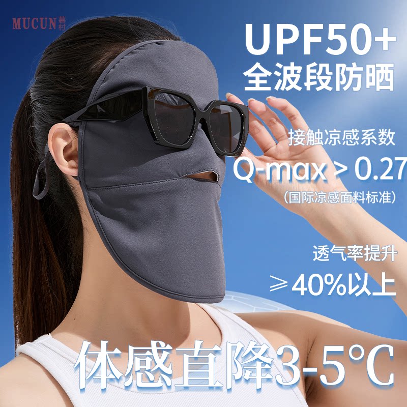 防晒面罩女防紫外线夏季薄款遮全脸冰丝透气凉感开鼻孔披肩口罩