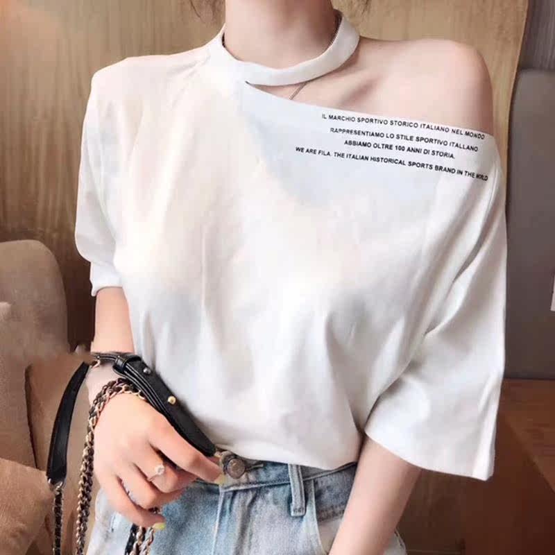 have cash less than that is registered in the accounts T-shirt lady Short sleeved 2019 summer Easy Self cultivation Korean Edition letter printing strapless halter jacketin the Women's clothing/Boutique , T-shirt  category - from Buy2taobao.com to provide professional Taobao agent buy service