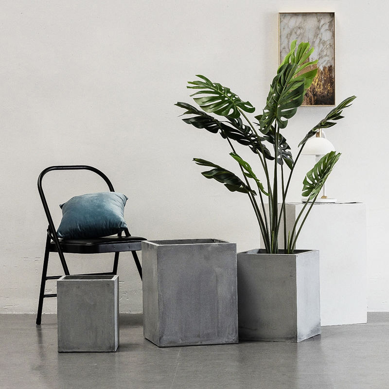 北欧风方形水泥花盆大号现代简约落地盆送托盘绿植室内阳台装饰