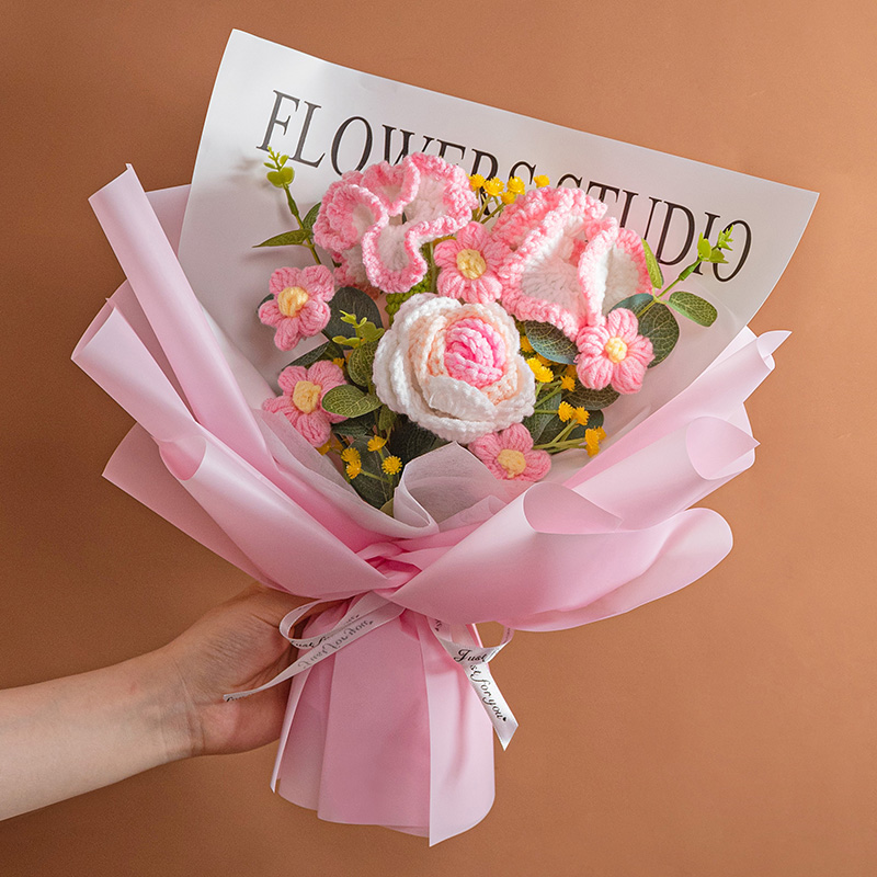 母亲节礼物康乃馨针织花束玫瑰毛线编织花送妈妈婆婆生日实用礼品