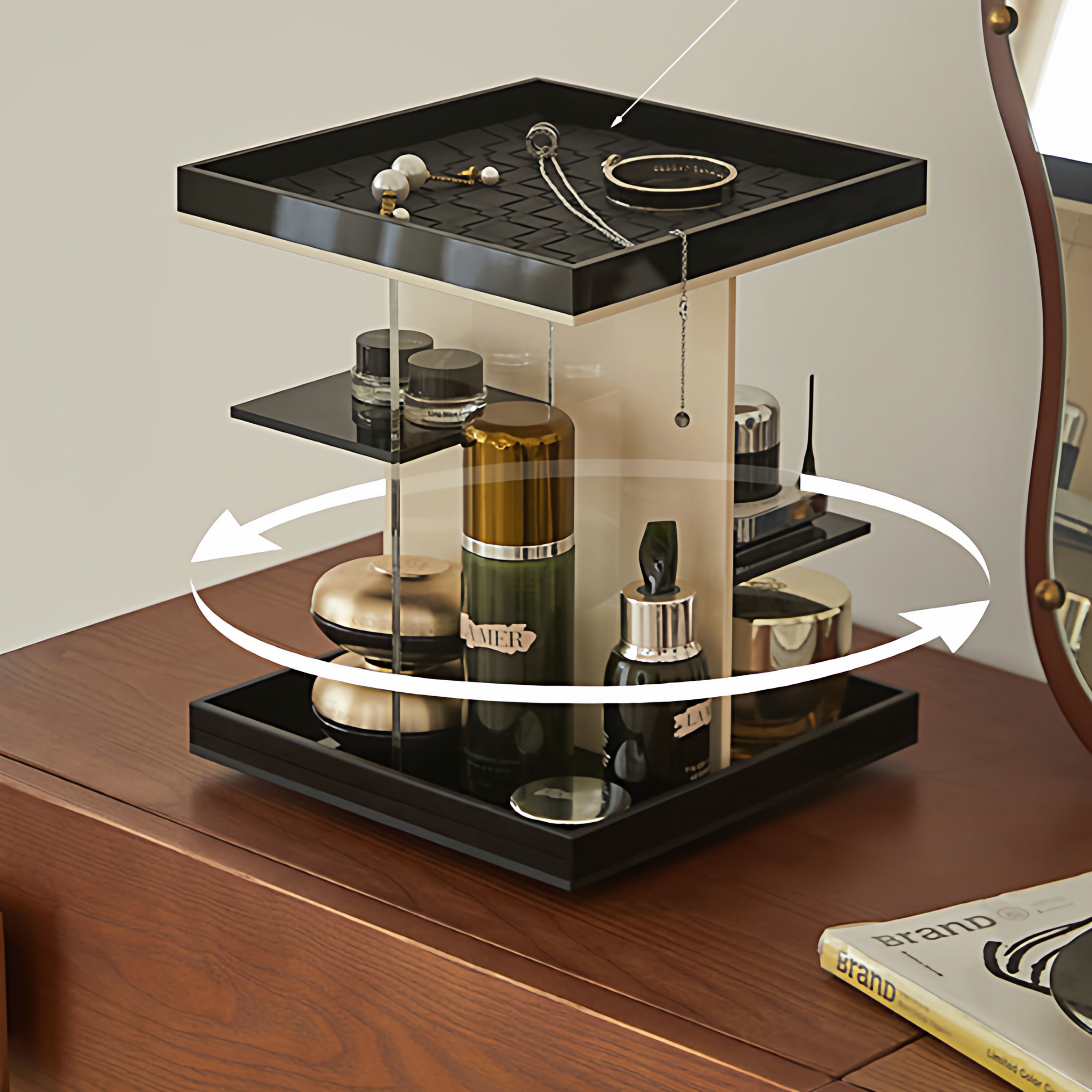 旋转亚克力化妆品抽屉收纳盒桌面首饰香水玄关梳妆台护肤品置物架