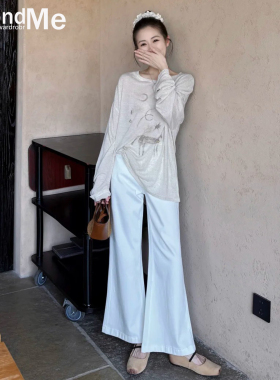 白色微喇牛仔裤女2026夏季新款高腰显瘦不贴腿小个子马蹄喇叭裤子