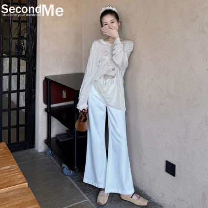 白色微喇牛仔裤女2026夏季新款高腰显瘦不贴腿小个子马蹄喇叭裤子