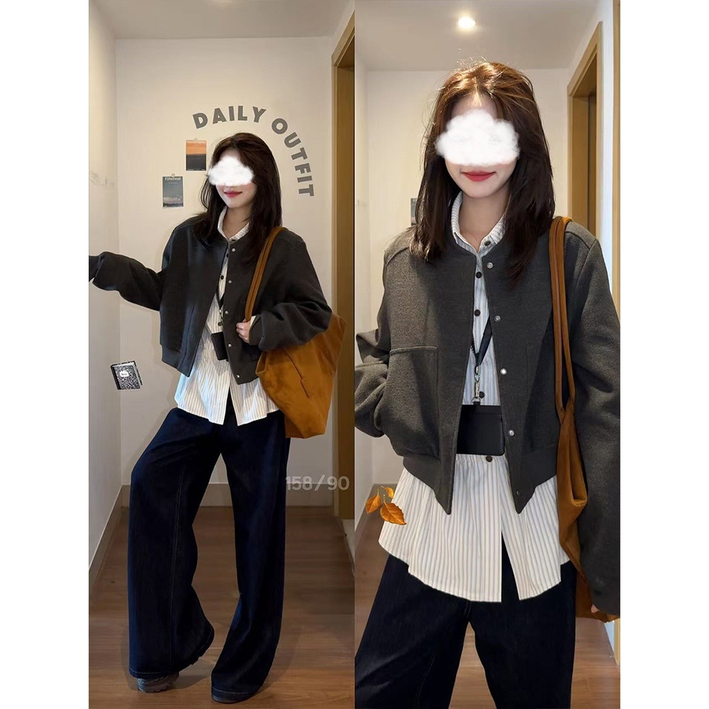 新品正肩短款外套女秋冬棒球服夹克韩系chic别致上衣秋套装穿搭女