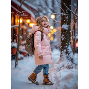 新品2025韩版女童冬款外套女孩羽丝绒丝服中大加厚百搭羽绒服中长