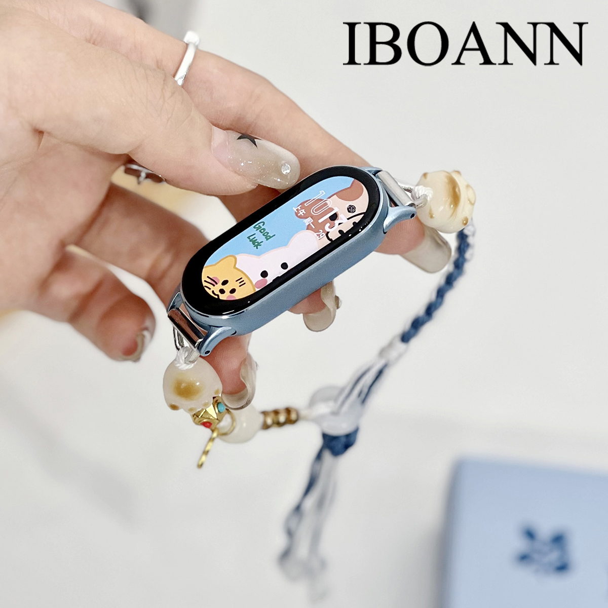 iboann适用小米手环8/9表带7串珠夏天6/5/4/3腕带通用NFC版表链高级感五六七八代编织手链女生创意手表带透气