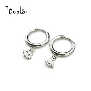 F136钛合金小狗小猫吊坠养耳免摘耳环开口圈环萌趣简约可爱耳饰