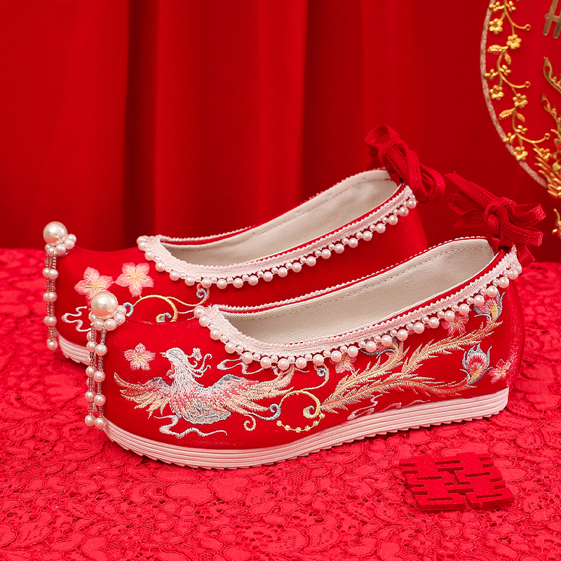 秀禾服婚鞋女流苏绣娘鞋子青欣舞