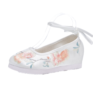 青欣舞绣花鞋女内增高平底淡雅古装鞋明制百搭配汉服的古风仙女鞋