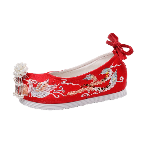 古风鞋子女汉服内增高翘头履绣花鞋古装珍珠明制演出舞蹈鞋汉服鞋