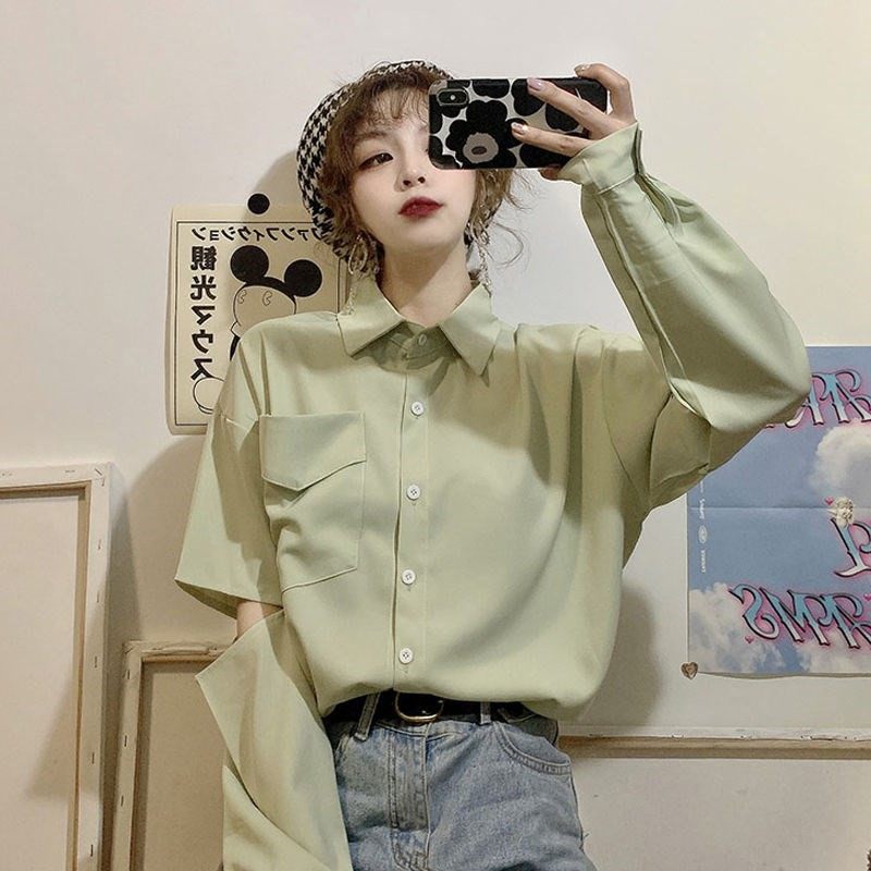 春秋2020新款韓版ins潮設計感上衣寬松中長款百搭長袖襯衫女學生在類目 女裝/女士精品, 襯衫中 - 來自Buy2taobao.com提供專業的淘寶代購服務