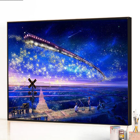 diy number Oil Painting modern Simplicity Decorative painting Hand drawn European style Night view Scenery starry sky Trainin the Home accessories , Decorative painting ,  DIY/Digital painting  category - from Buy2taobao.com to provide professional Taobao agent buy service
