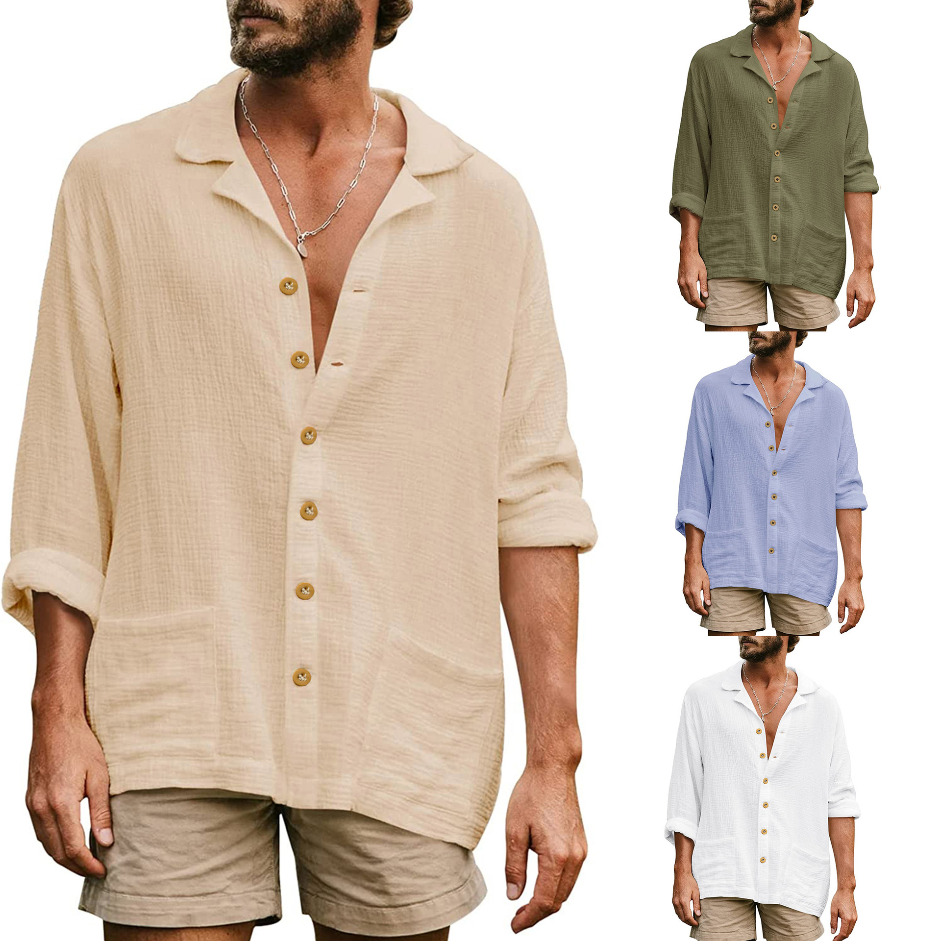 Men's loose plus casual lapel long sleeved shirt翻领长袖衬衫