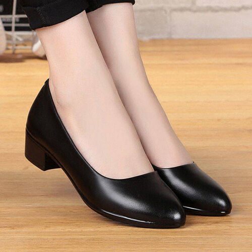 Female mid heel workwear short attendant leather shoes皮鞋