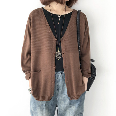 Women loose thin western-style sweater short jacket短款毛衣