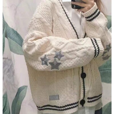 Sweater cardigan style knitted star embroidered jacket外套