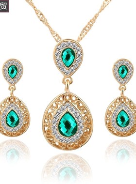 woman Crystal Pendant earrings necklace jewelry set 项链耳环