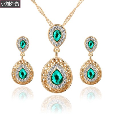 woman Crystal Pendant earrings necklace jewelry set 项链耳环