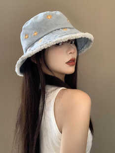 牛仔夏季渔夫帽女薄款大头围春秋盆帽高级感小边素颜神器水桶帽子