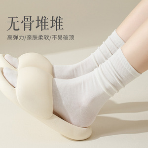 袜子女春秋纯棉吸汗防臭薄款中筒袜无骨堆堆袜抗起球月子袜长袜