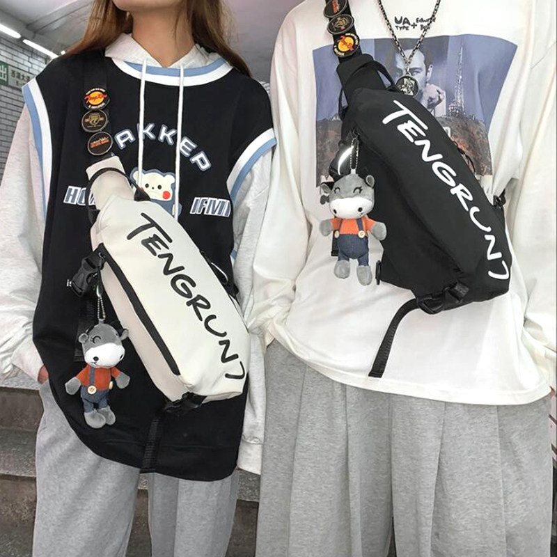 男士斜挎包潮牌大容量运动帆布手机腰包胸包女休闲时尚学生单肩包