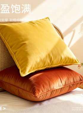 卧室床头靠枕客厅沙发靠垫大抱枕套不含芯橙色天鹅绒床上靠背靠包