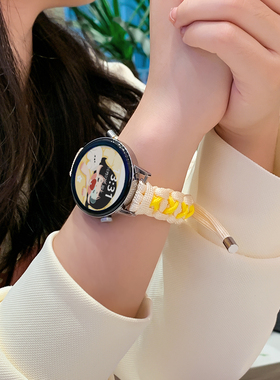 适用华为46/42手表表带watch4/3gt2保时捷款GT2E腕带智能运动gt4替换表带编织女生款时尚个性双色黄色拼米色