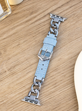 适用iwatch8表带S9苹果手表夏天SE蓝色牛仔ultra表链iphone个性表带6/5/3链式AppleWatch女款Watchs高级感S7