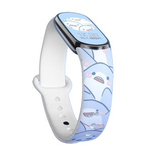 适用小米手环8腕带4/5/6/7NFC版手腕带3代表带运动三四五代手环硅胶防水表带男女通用款替换表带卡通印花鲨鱼