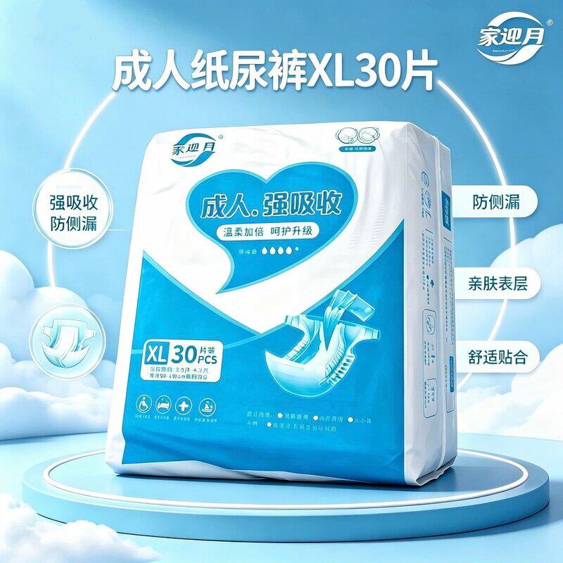 家迎月XL大码30片粘贴式成人纸尿裤男女老人尿不湿一次性失禁尿片