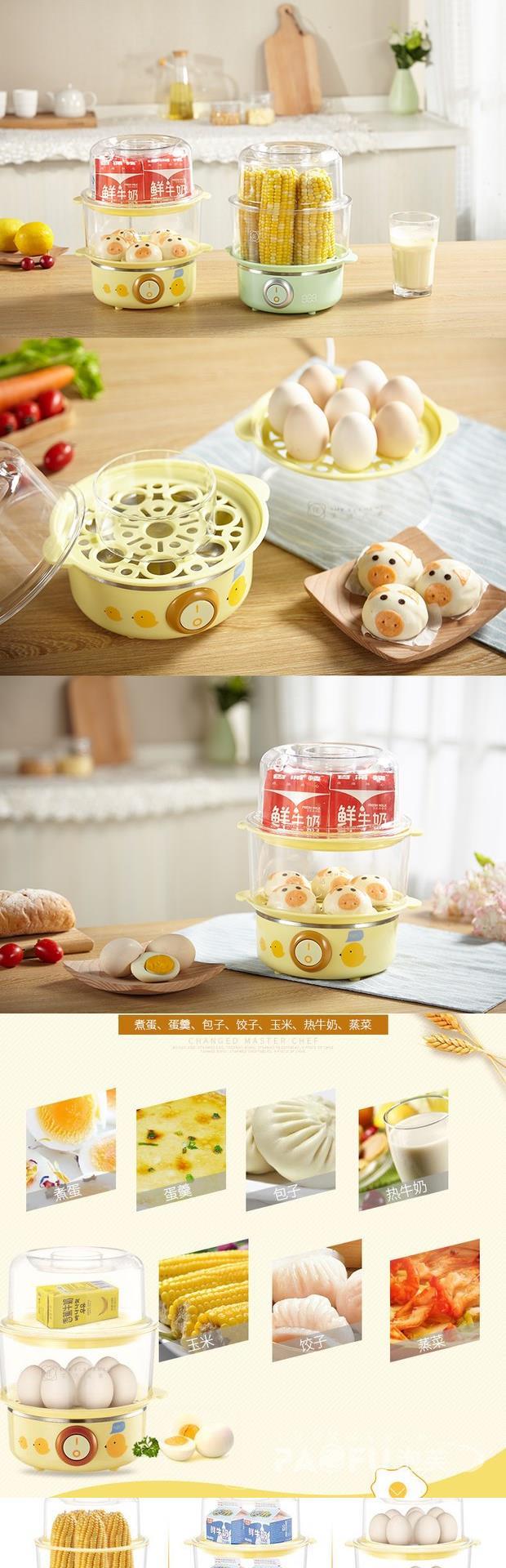 Trứng Bun Hấp Trứng Ăn sáng Kính hấp đơn Bát hấp Lò vi sóng Lớn Đồ nướng không dính - Nồi trứng ca nấu mì 2 tầng