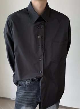 黑色衬衫男长袖春秋季潮高级感痞帅上衣男外套休闲男装