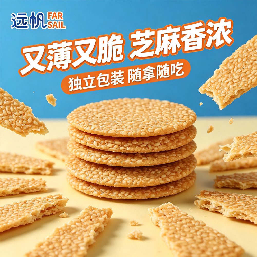 远帆蛋清脆饼芝麻饼薄脆饼干休闲小零食办公居家休闲小零食小包装
