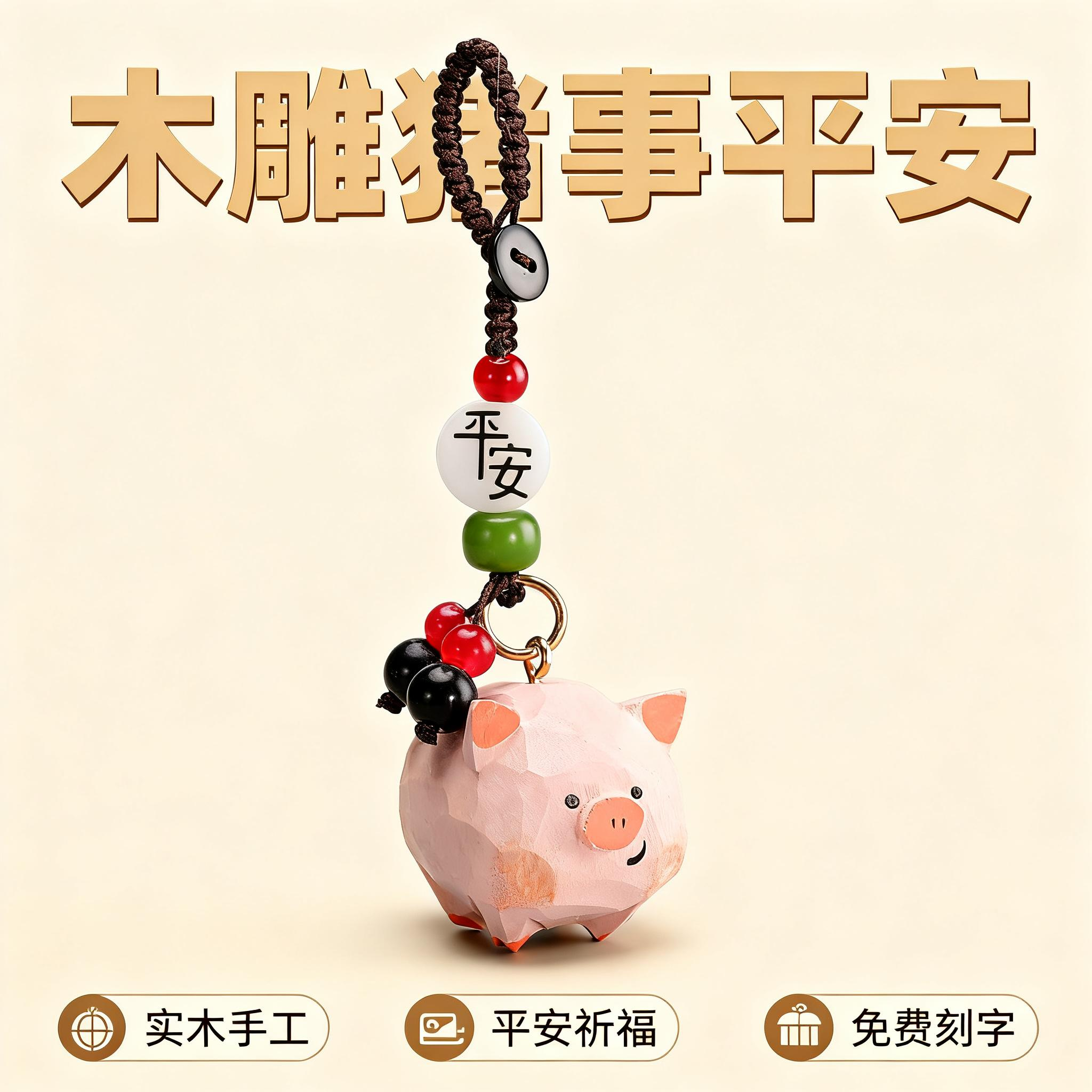 纯手雕刻木头小猪猪!